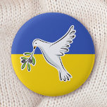 Ukrainian flag peace in Ukraine  dove anti war 6 Cm Round Badge<br><div class="desc">Ukraine anti war button featuring a white dove carrying an olive branch on a blue and yellow Ukranian flag background.</div>