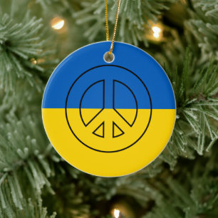 Ukrainian flag peace sign ceramic tree decoration