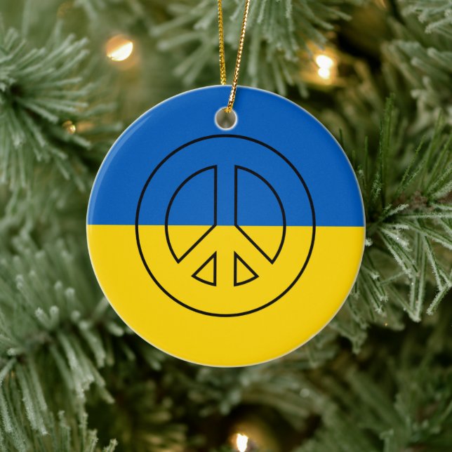 Ukrainian flag peace sign ceramic tree decoration (Tree)
