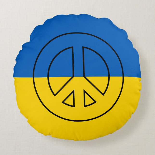 Ukrainian flag peace sign round cushion (Front)