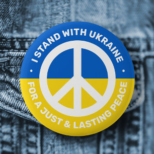 Ukrainian flag peace symbol I stand with Ukraine 6 Cm Round Badge