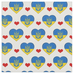 Ukrainian Flag & Red Heart fashion Fabric /Ukraine