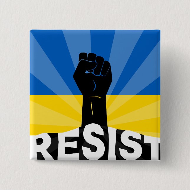 Ukrainian Flag Resist Fist 15 Cm Square Badge (Front)