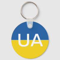 Ukrainian flag round button keychain