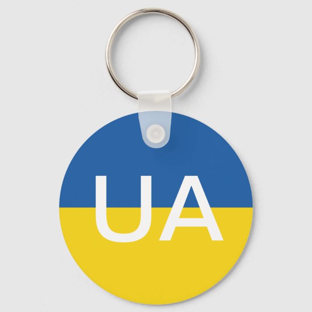 Ukrainian flag round button keychain (Front)