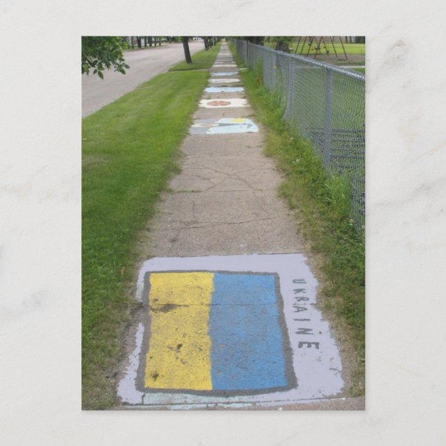 Ukrainian Flag Sidewalk Art Postcard (Front)