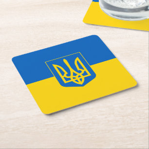 Ukrainian flag square paper coaster