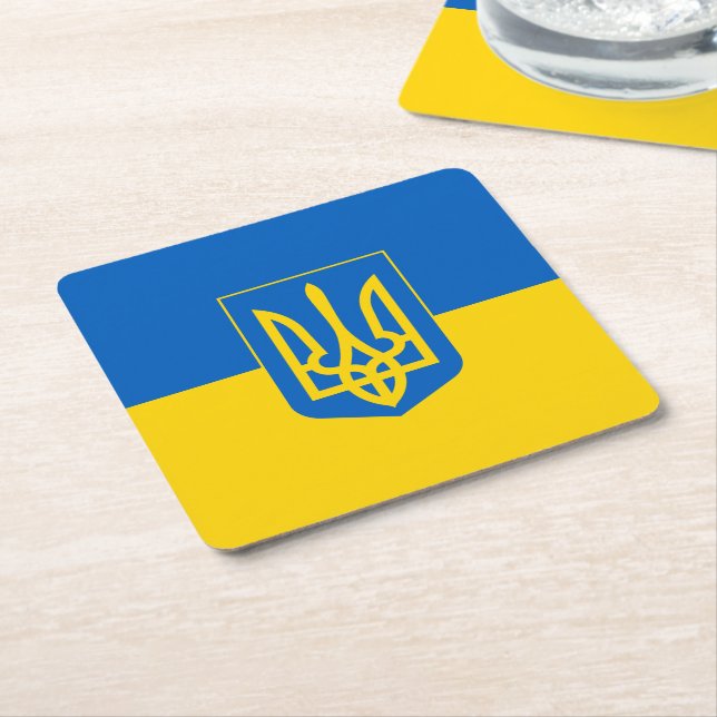 Ukrainian flag square paper coaster (Angled)