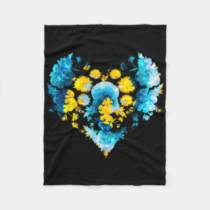 Ukrainian Flag Style Cute Floral Ukraine Heart Ret Fleece Blanket