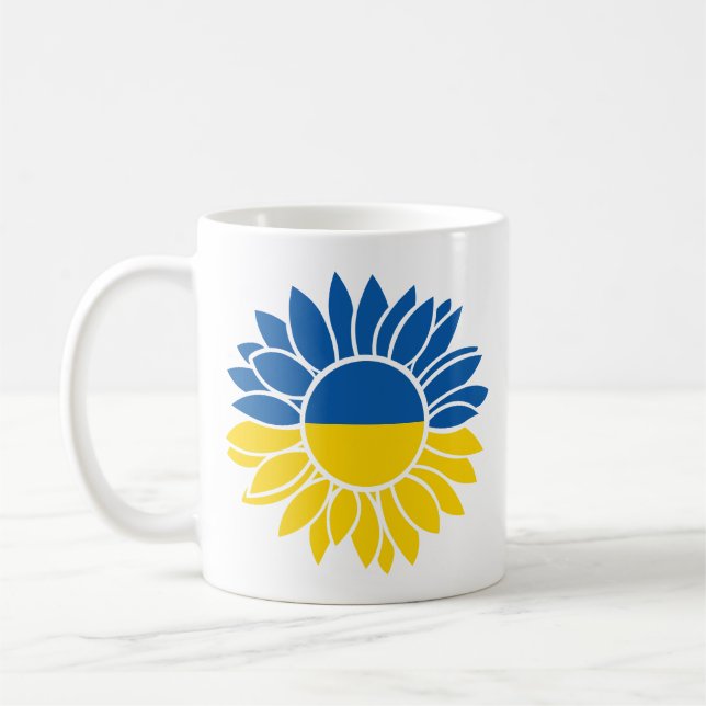 Ukrainian flag sunflower coffee mug (Left)