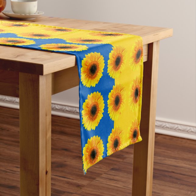 Ukrainian Flag & Sunflower Ukraine Home decor Short Table Runner (In Situ)