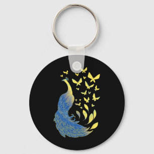 Ukrainian Flag Symbol Pea Bird Butterflies Key Ring