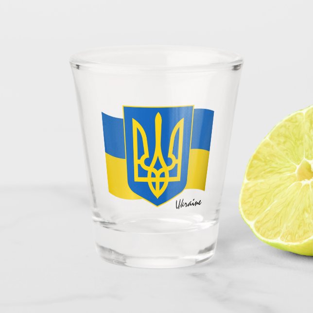 Ukrainian Flag & Ukraine country patriots / sports Shot Glass (Front)