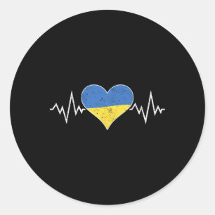Ukrainian Flag Vintage Heart Heartbeat Ukraine Pul Classic Round Sticker