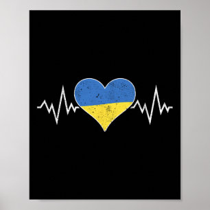 Ukrainian Flag Vintage Heart Heartbeat Ukraine Pul Poster
