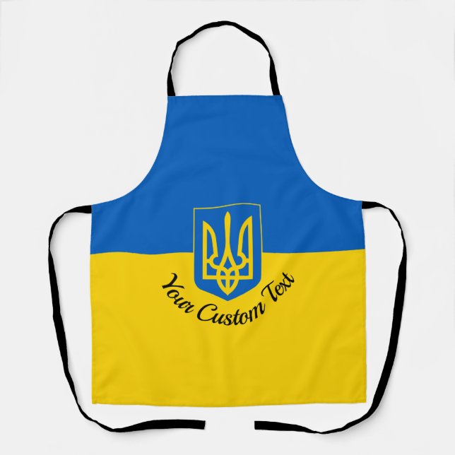 Ukrainian flag with coat of arms and custom text apron (Front)