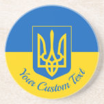 Ukrainian flag with coat of arms and custom text coaster<br><div class="desc">Sandstone coaster with the flag of Ukraine,  a blue and yellow flag with the Ukrainian coat of arms (emblem) with a trident in the centre,  and a custom text template for your message</div>