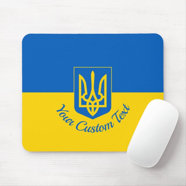 Ukrainian flag with coat of arms and custom text mouse mat (With Mouse)