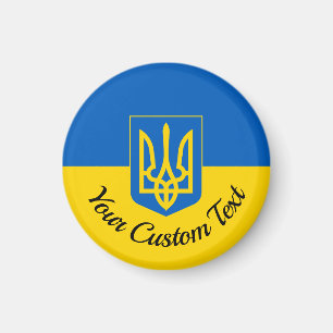 Ukrainian flag with coat of arms and custom text W Magnet