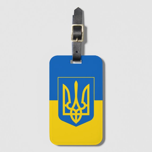 Ukrainian flag with coat of arms luggage tag (Front Vertical)