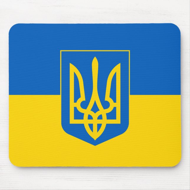 Ukrainian flag with coat of arms mouse mat (Front)