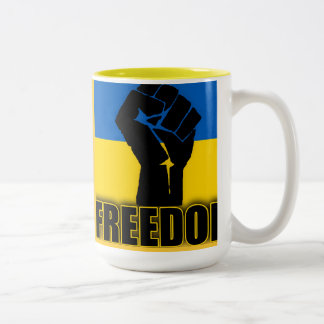 Ukrainian Flag with Fist for FREEDOM Two-Tone Coffee Mug