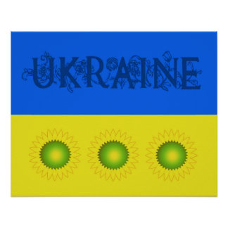 Ukrainian Flag with Sunflowers Poster