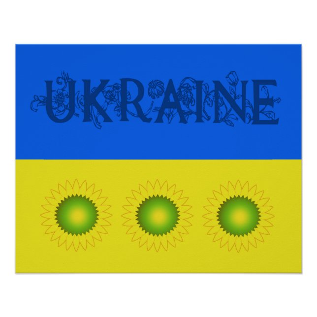 Ukrainian Flag with Sunflowers Poster (Front)