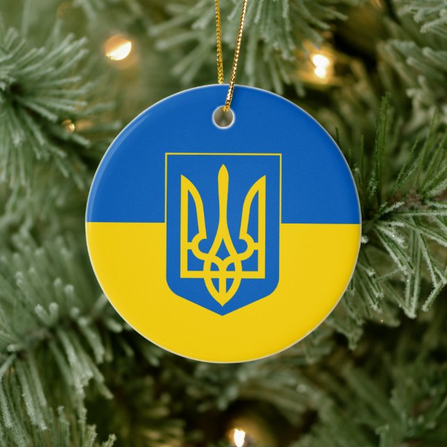 Ukrainian flag with the coat of arms ceramic tree decoration (Tree)