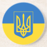 Ukrainian flag with the coat of arms coaster<br><div class="desc">Sandstone coaster with the flag of Ukraine,  a blue and yellow flag with the Ukrainian coat of arms (emblem) with a trident in the centre</div>