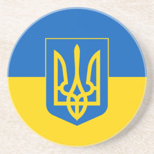 Ukrainian flag with the coat of arms coaster
