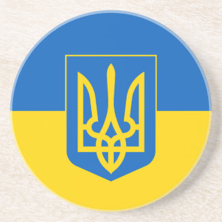 Ukrainian flag with the coat of arms coaster