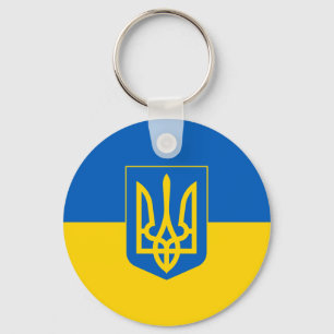 Ukrainian flag with the coat of arms key ring
