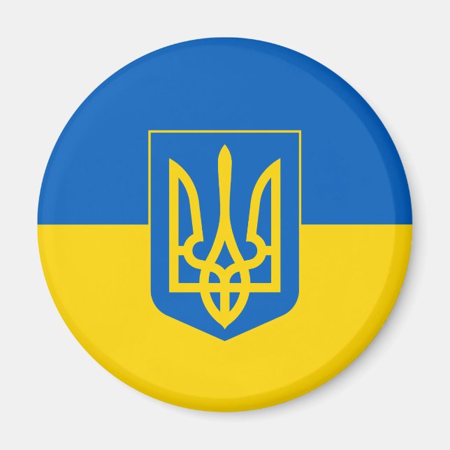 Ukrainian flag with the coat of arms magnet (Front)