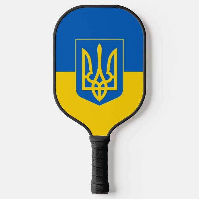Ukrainian flag with the coat of arms pickleball paddle (Front)