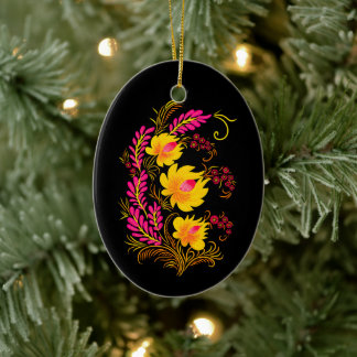 Ukrainian Floral Folk Art Ceramic Tree Decoration
