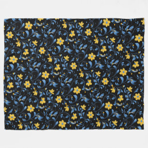 Ukrainian floral folk art motifs. Blue and yellow. Fleece Blanket