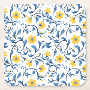 Ukrainian floral folk art motifs square paper coaster