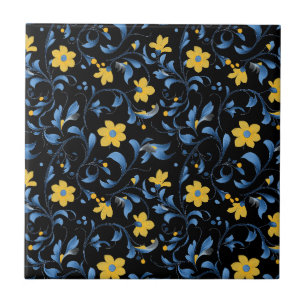 Ukrainian floral folk art motifs tile