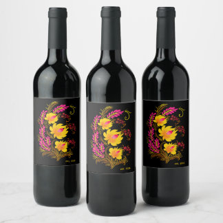 Ukrainian Floral Folk Art Wine Label
