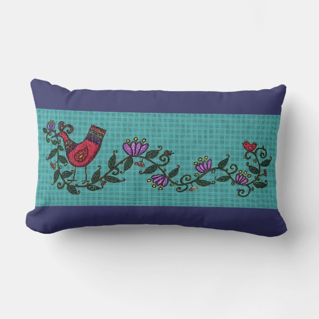 Ukrainian Folk Art - Bird and Vine Lumbar Cushion (Front)