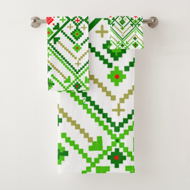 Ukrainian Folk Art Inspired Bath Towel Set (Insitu)