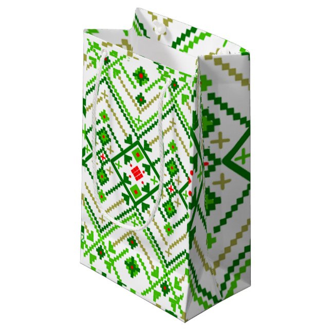 Ukrainian Folk Art Inspired  Small Gift Bag (Front Angled)