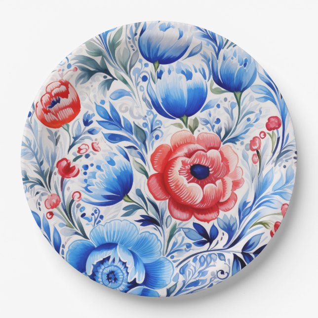 Ukrainian folk art pattern paper plate (Front)