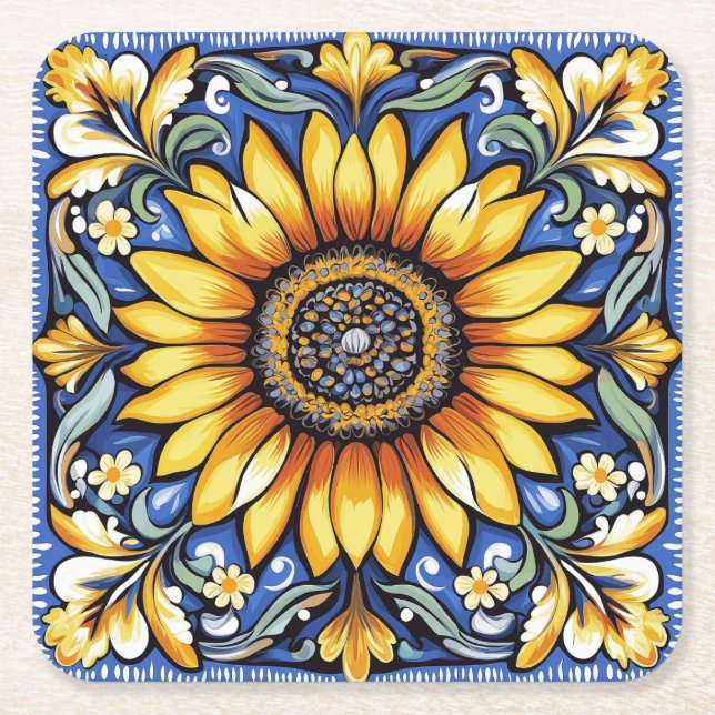 Ukrainian folk art pattern. square paper coaster (Front)