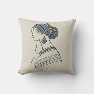 Ukrainian Folk Art Throw Pillow Line Art