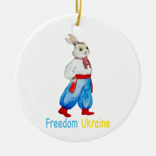 Ukrainian folk costume watercolor stylised rabbit ceramic tree decoration
