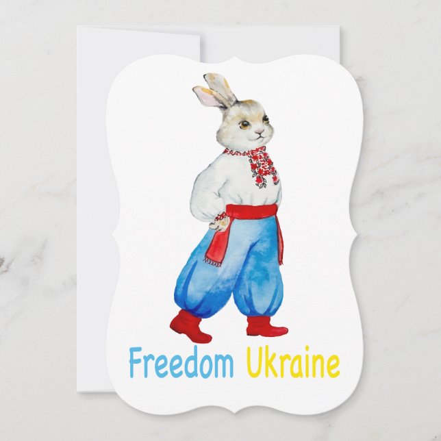 Ukrainian folk costume watercolor stylised rabbit invitation (Front)