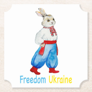 Ukrainian folk costume watercolor stylised rabbit paper coaster