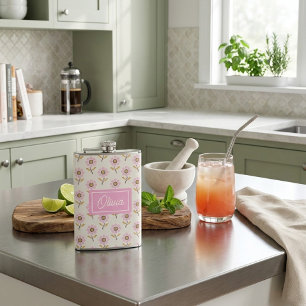 Ukrainian Folk Cross Stitch Floral Pattern Hip Flask